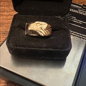 Solid 10K Gold Diamond Eye Eagle with Black Onyx Men's Ring
